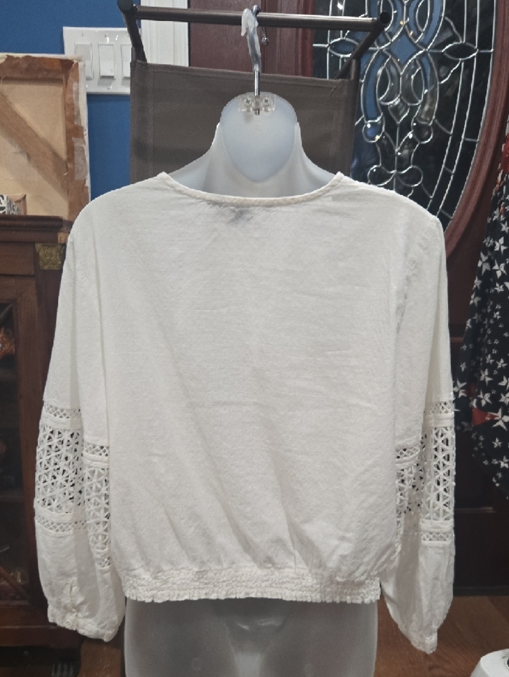 White French Connection volume sleeve broderie blouse, 100% Cotton,US 10/EU L - Picture 6 of 7